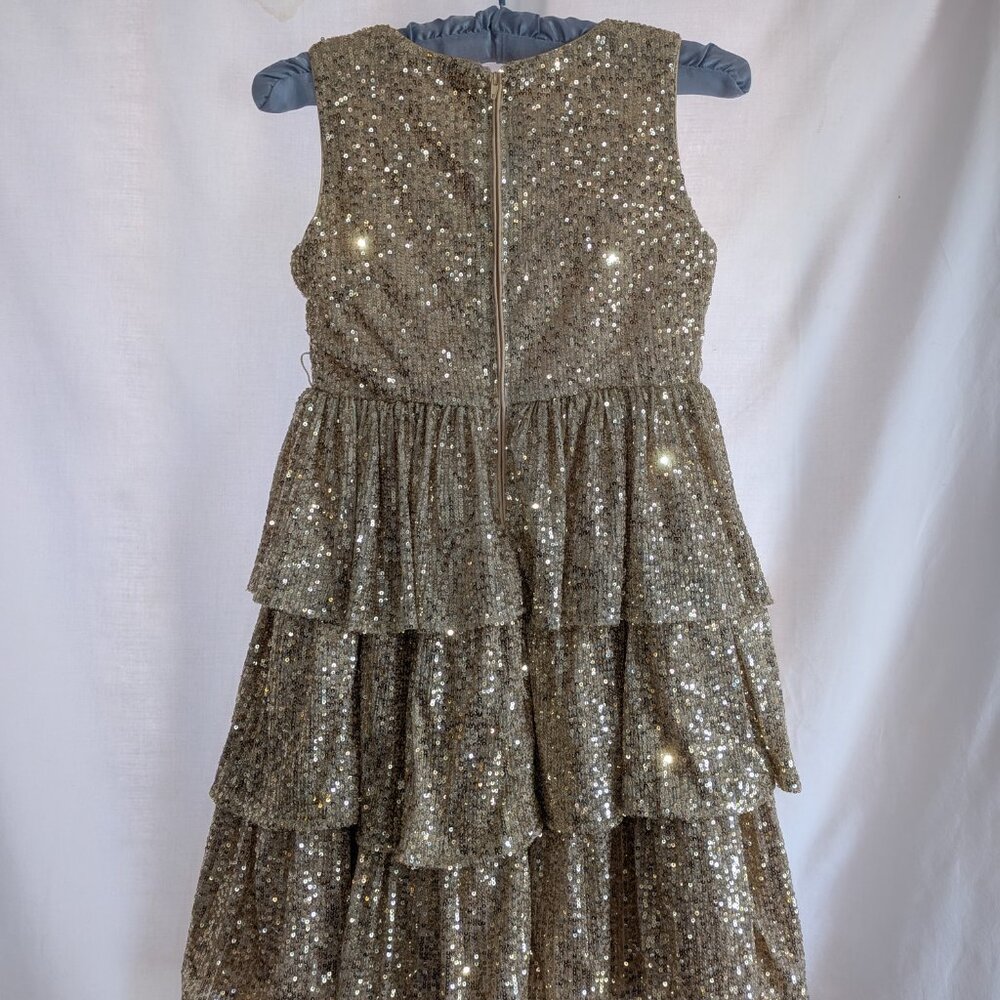 Tahari Girl Gold Sequin Tiered Party Dress Size 10 - Picture 2 of 5